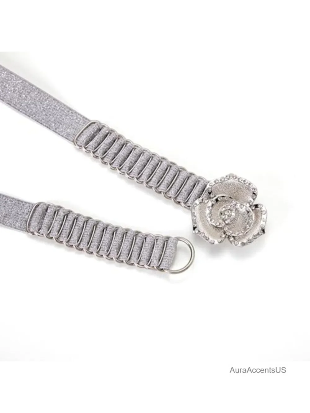 Skinny Elastic Stretch Belt with Rhinestone Buckle for Dresses